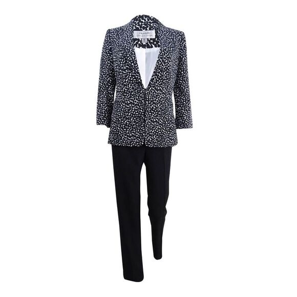 Tahari ASL Women's Peak-Collar Printed Pantsuit (2, Black/Ivory) - Picture 1 of 3